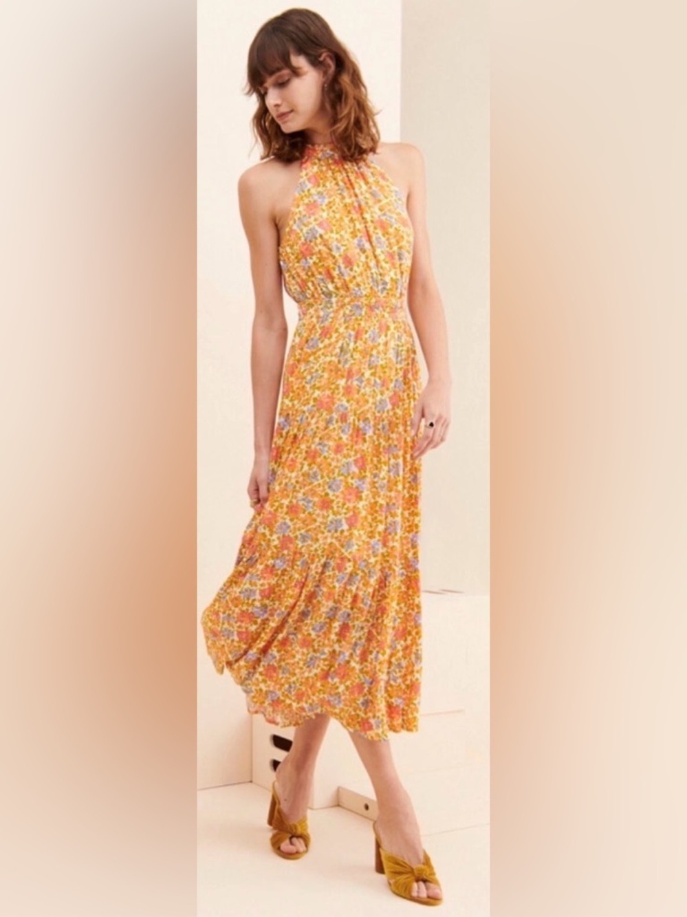 Anthro Lost + Wander Cali Dreaming Floral Halter Midi Dress M